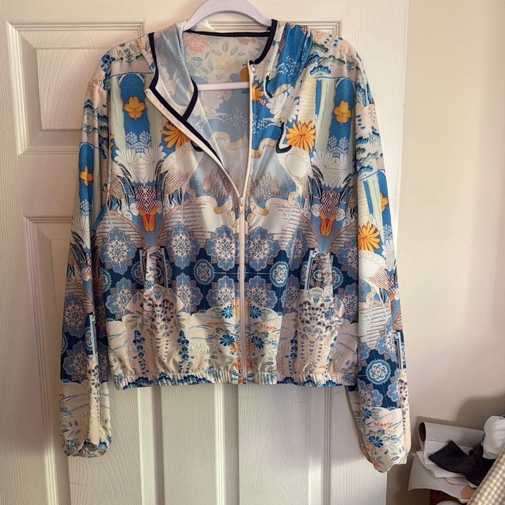 Floral Blue & Cream Patterned Zip-Up Hoodie